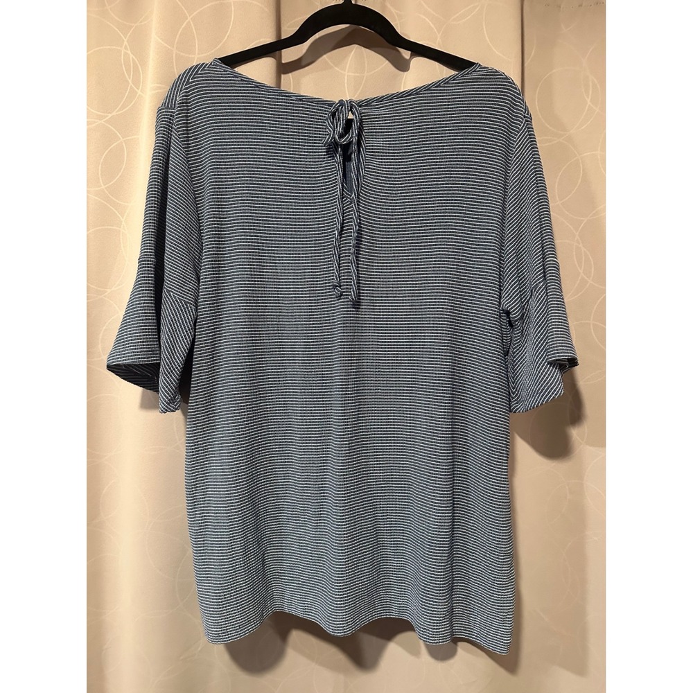 LC Lauren Conrad Womens Navy Blue White Striped Ribbed Tie Back Top Blouse Large - Picture 2 of 5